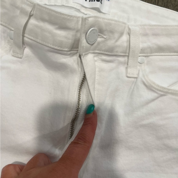 Paige Hoxton Straight Ankle Jeans Ruffled Hem Denim Stretch Crisp White Size 28 - Picture 6 of 11